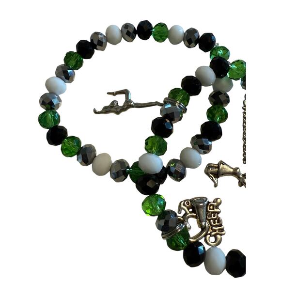Set of 2 New Green Black White Cheer Cheerleading Cheerleader Beaded Bracelet - Picture 3 of 3